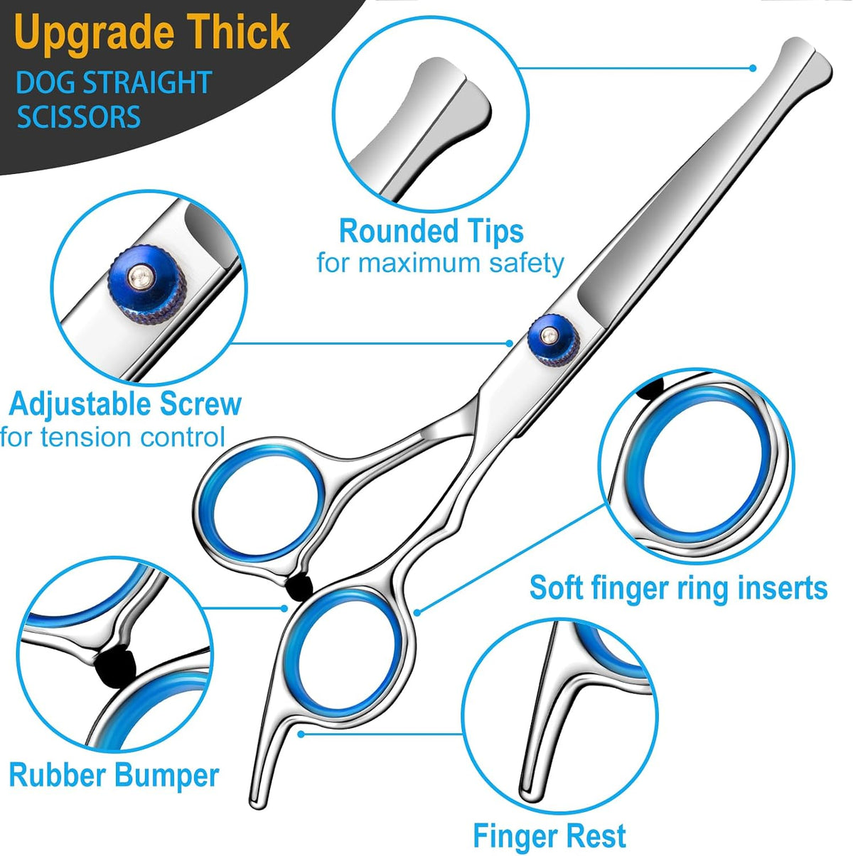 Lengnoyp heavy duty stainless steel dog thinning scissors showing texturizing blades close up