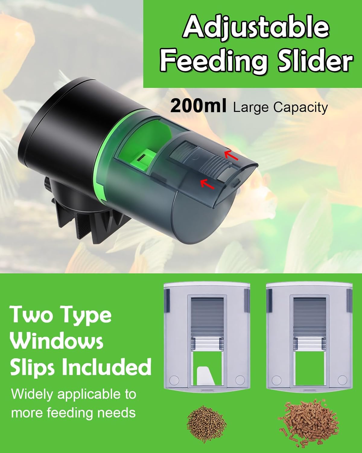 Two hundred milliliter capacity fish food bucket detached from main unit