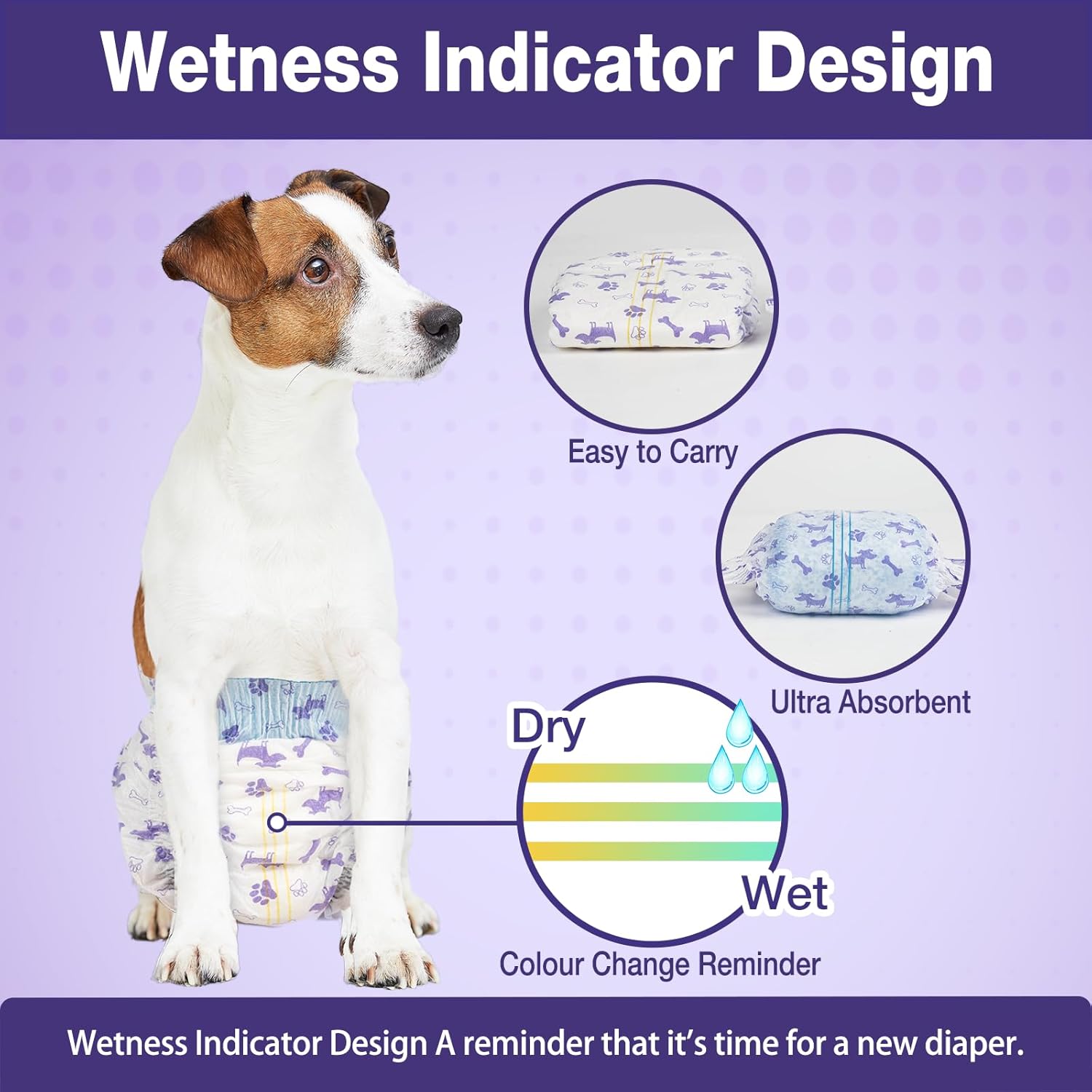 Side view of the breathable polycotton material and leak-proof barriers on a pet diaper