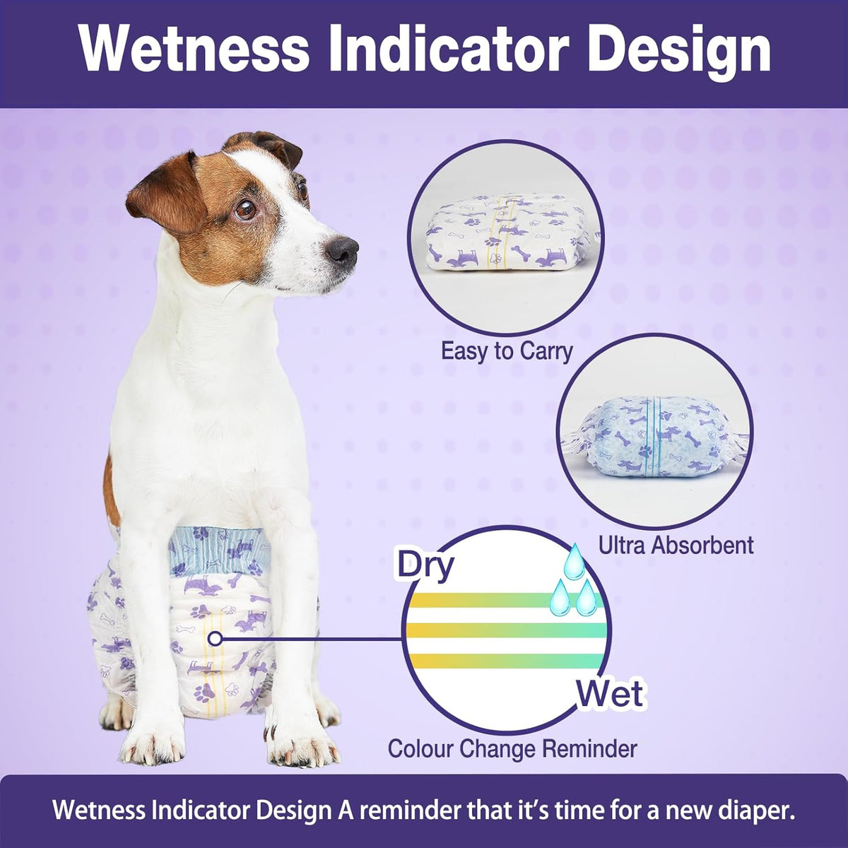 Side view of the breathable polycotton material and leak-proof barriers on a pet diaper