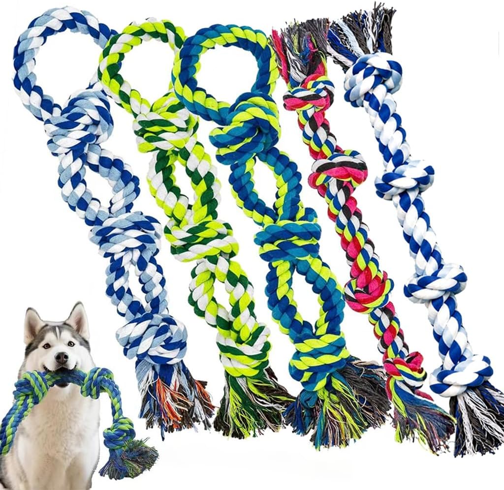 Rocfish [4 Pack] Dog Rope Toys for Aggressive Chewers, Nearly Indestructible Tug of War Toys for Large & Medium Dogs, 100% Cotton, Teeth Cleaning Chew Rope, Heavy Duty Tug of War Dog Toy for Boredom - Image 9