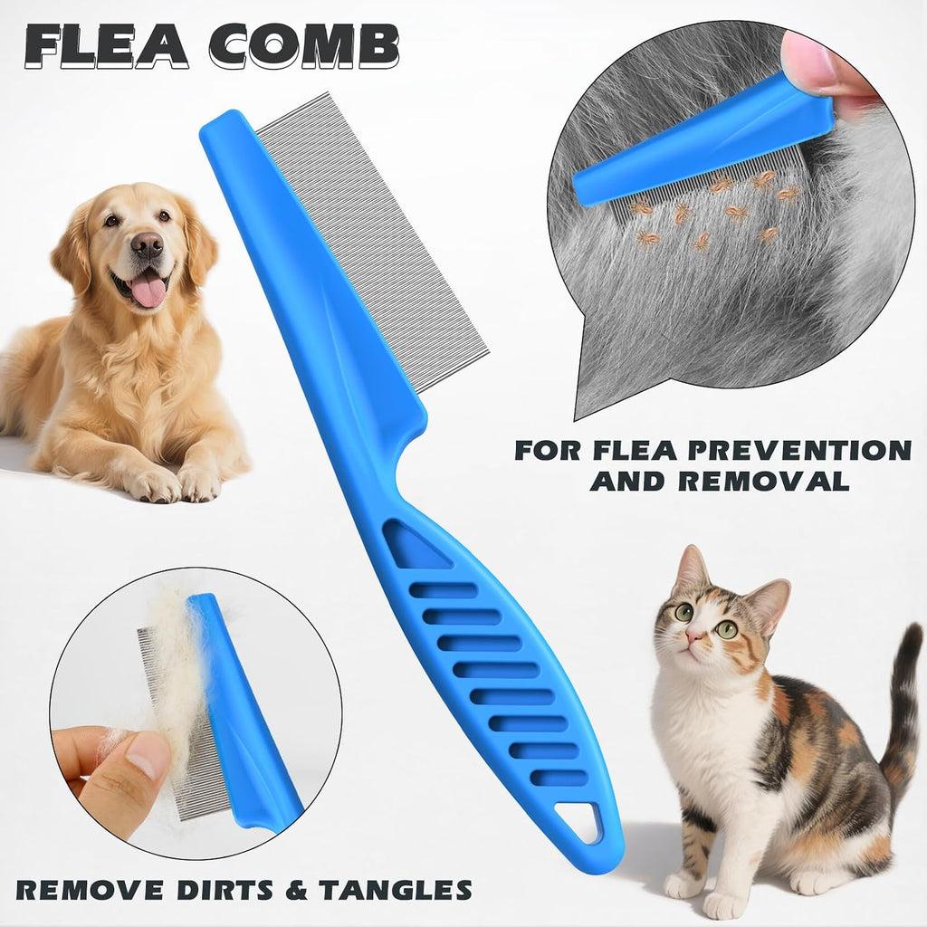 Close-up of the non-slip blue TPR rubber ergonomic handles on the UGNEL pet grooming tools