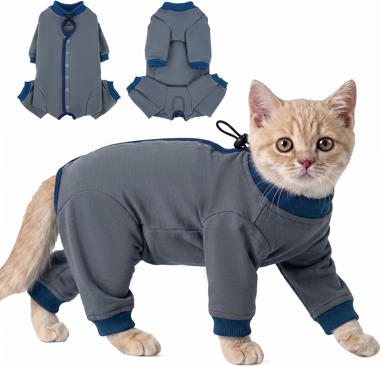 QBLEEV Cat Recovery Suit for Post Surgery, Spay Neuter Suit for Cats, Soft Stretchy Cotton Cat Onesie for Skin Diseases, Anti-Lick Surgical Shirt Pajamas for Abdominal Wound, Kitten Cone Alternative - Image 11
