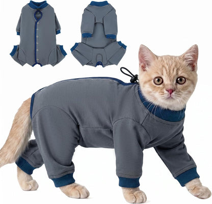 QBLEEV Cat Recovery Suit for Post Surgery, Spay Neuter Suit for Cats, Soft Stretchy Cotton Cat Onesie for Skin Diseases, Anti-Lick Surgical Shirt Pajamas for Abdominal Wound, Kitten Cone Alternative - Image 11