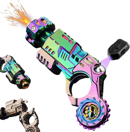 Yiuhhad futuristic stress relief fidget toy front view showcasing the multi color chameleon alloy finish