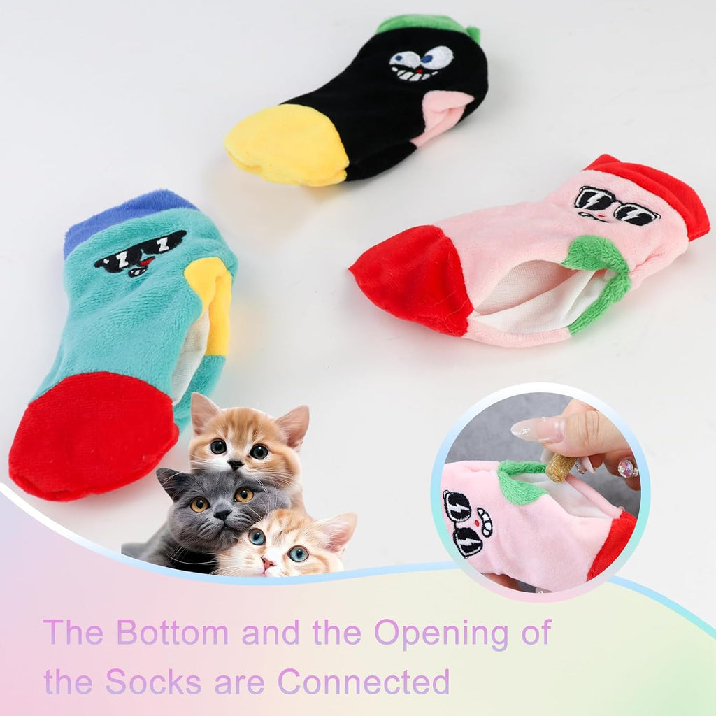Andiker interactive kitten chew toys in bright red yellow and blue color combinations.