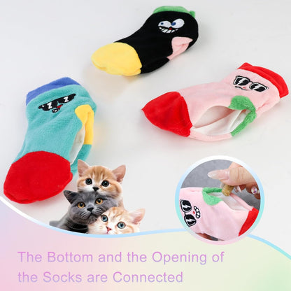 Andiker interactive kitten chew toys in bright red yellow and blue color combinations.
