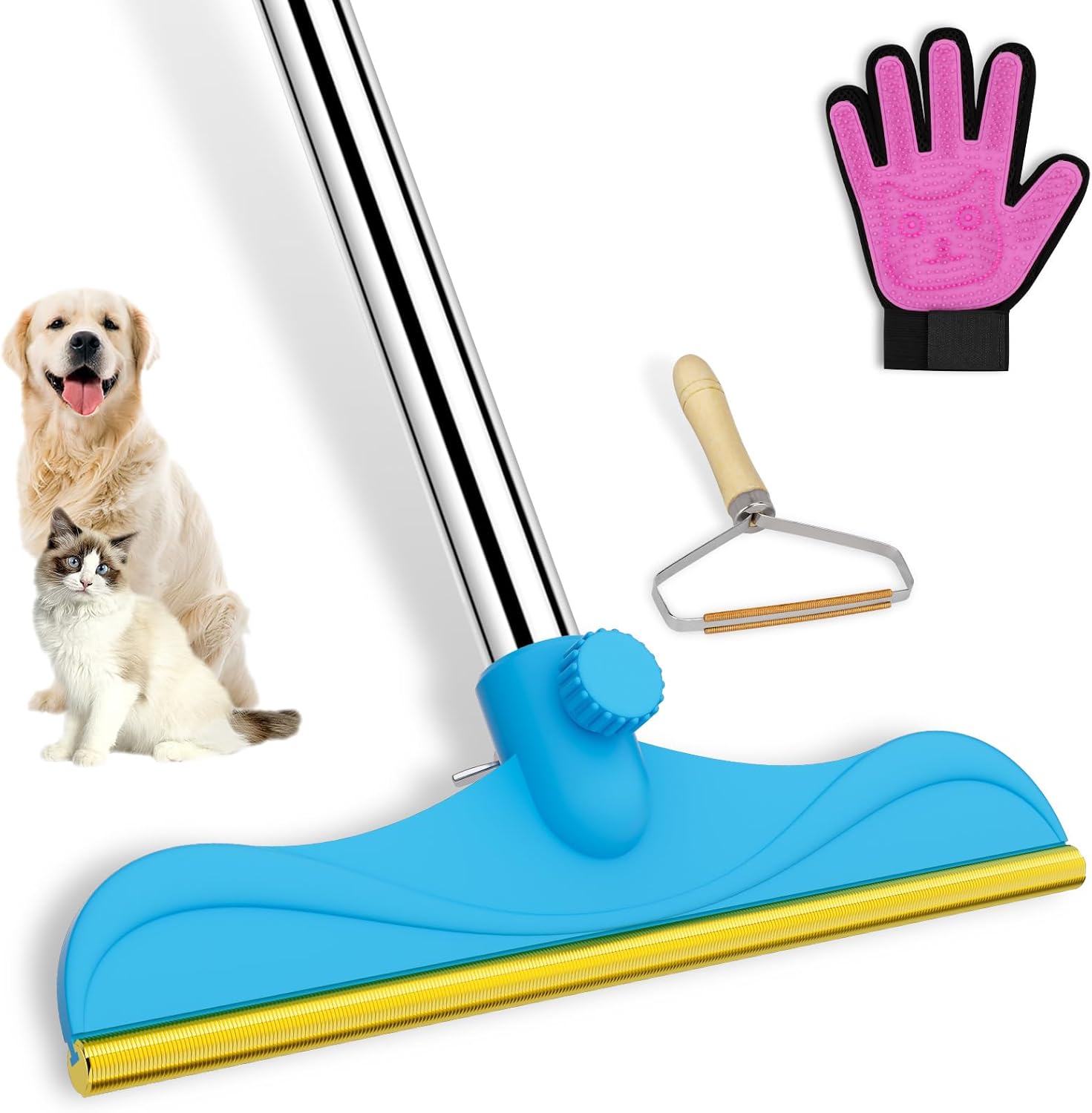 Eaersan 3-in-1 carpet rake and pet hair remover full assembly