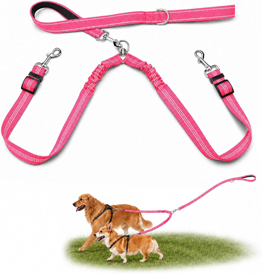 Double Dog Leash for Two Dogs, Complete Set with 31.5" Main Leash + Adjustable Splitter, Padded Handle, D-Ring, 360 degrees Swivel, Shock-Absorbing Bungee, Reflective for Small Medium Large Dogs (Black) - Image 9