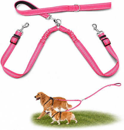 Double Dog Leash for Two Dogs, Complete Set with 31.5" Main Leash + Adjustable Splitter, Padded Handle, D-Ring, 360 degrees Swivel, Shock-Absorbing Bungee, Reflective for Small Medium Large Dogs (Black) - Image 9