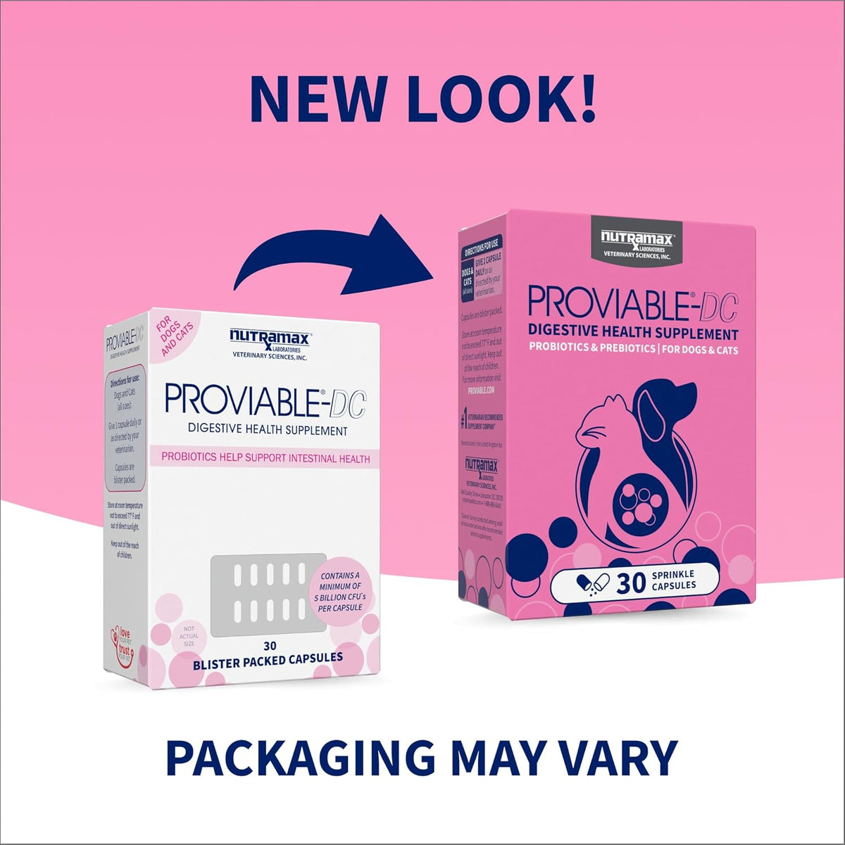 Nutramax Proviable digestive probiotics for dogs and cats side packaging view
