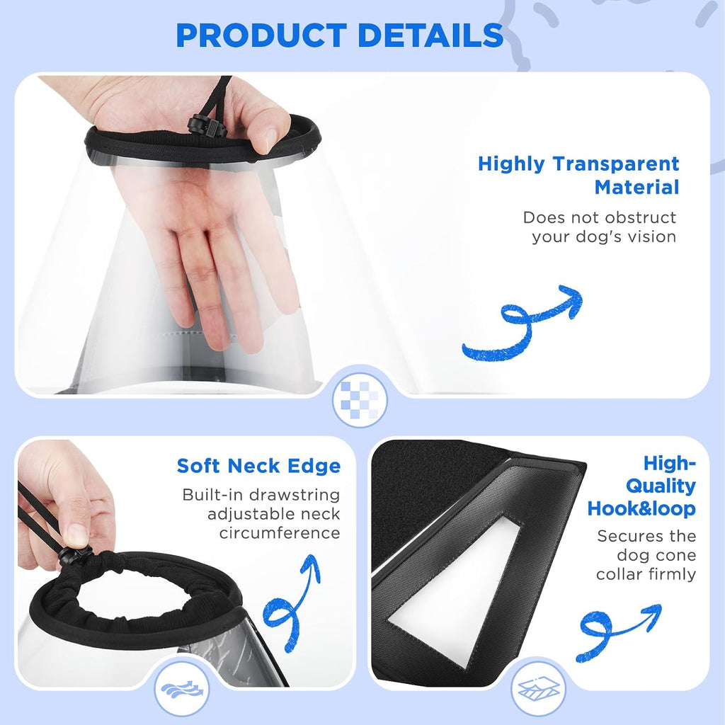 Bonthee transparent adjustable dog cone collar side view comfortable protective neck brace.