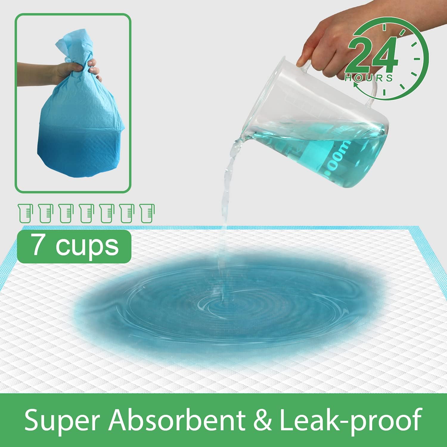Leakproof pet training mats blue plastic backing layout on the floor.