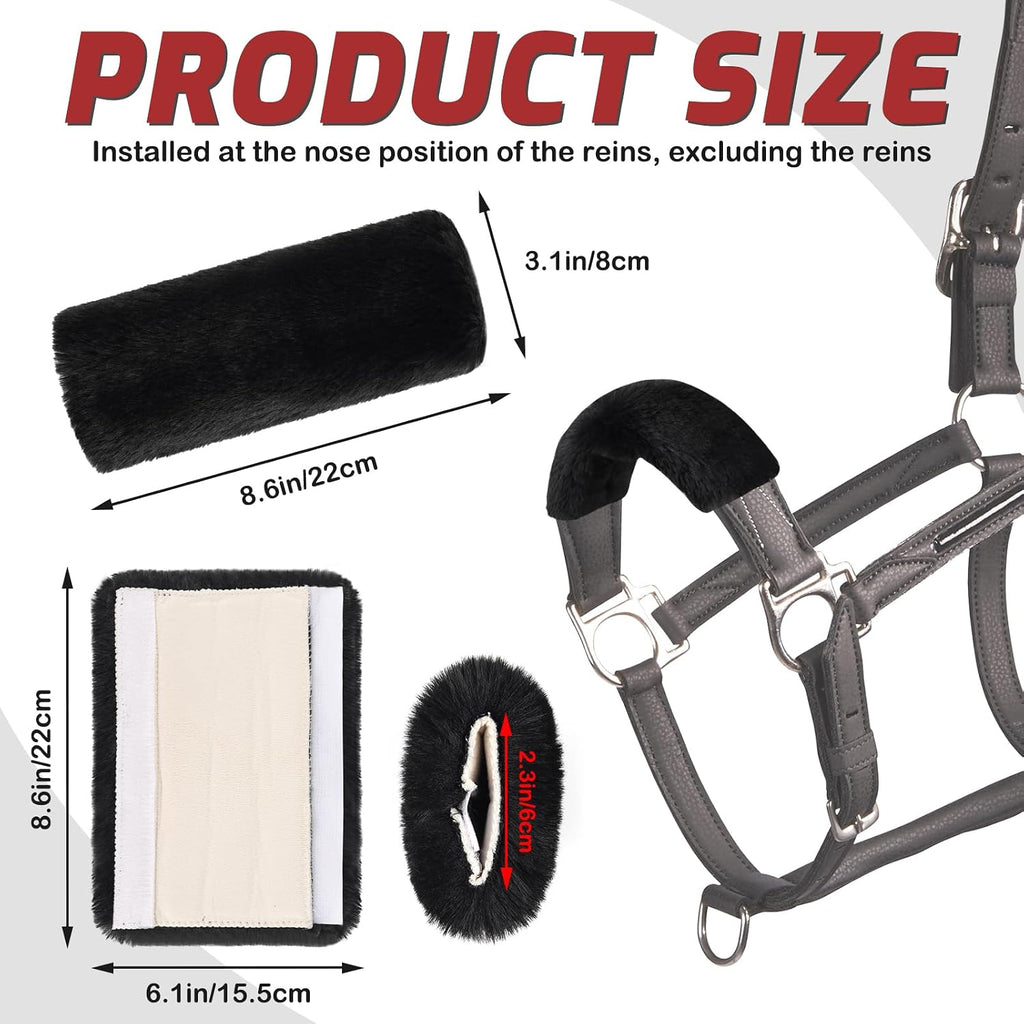 Three pieces of black premium equestrian bridle cushion pads laid flat.