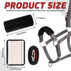 Three pieces of black premium equestrian bridle cushion pads laid flat.