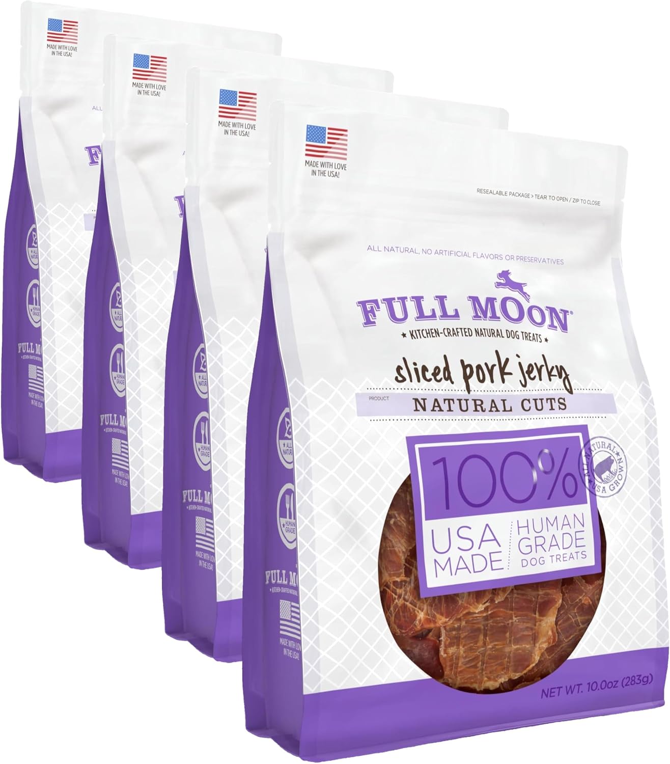 Back of Full Moon pork jerky packaging with nutritional information