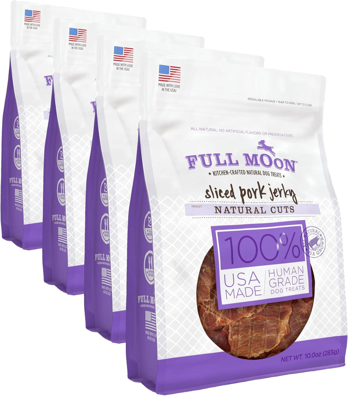 Back of Full Moon pork jerky packaging with nutritional information