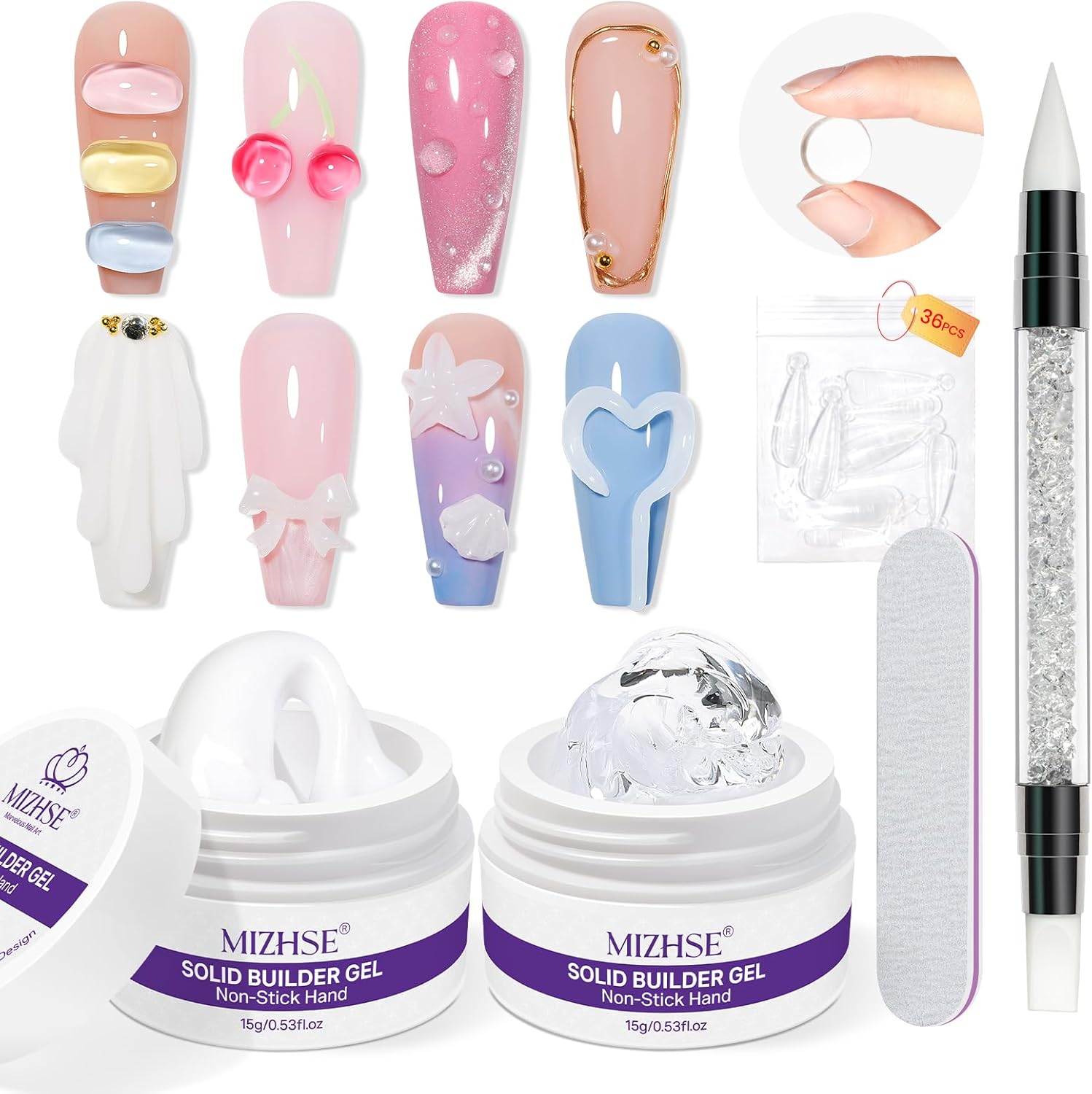 Mizhse solid builder gel kit clear and white front view