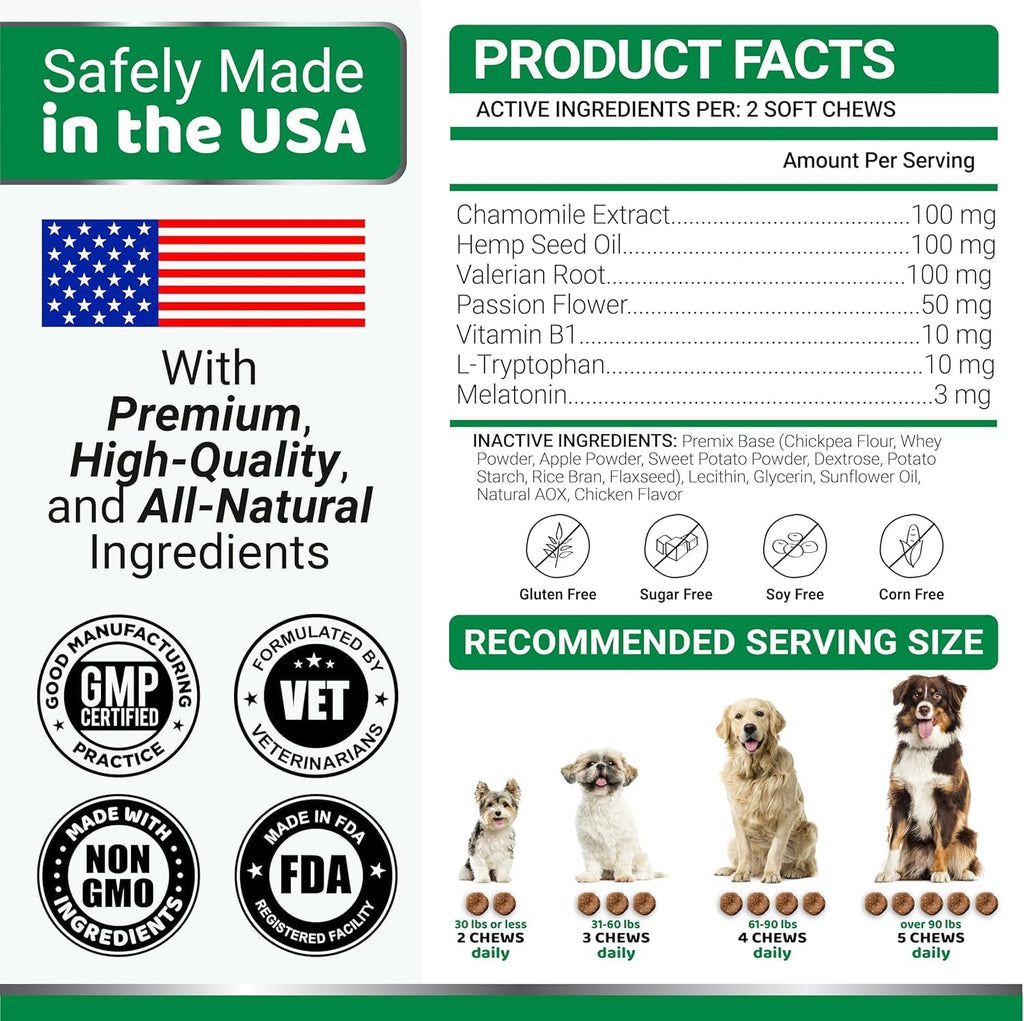 Authentic Yuma's hemp calming chews for barking and thunderstorm stress care.