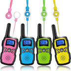 Wishouse walkie talkies for kids four pack front view showing pink blue green and yellow radios
