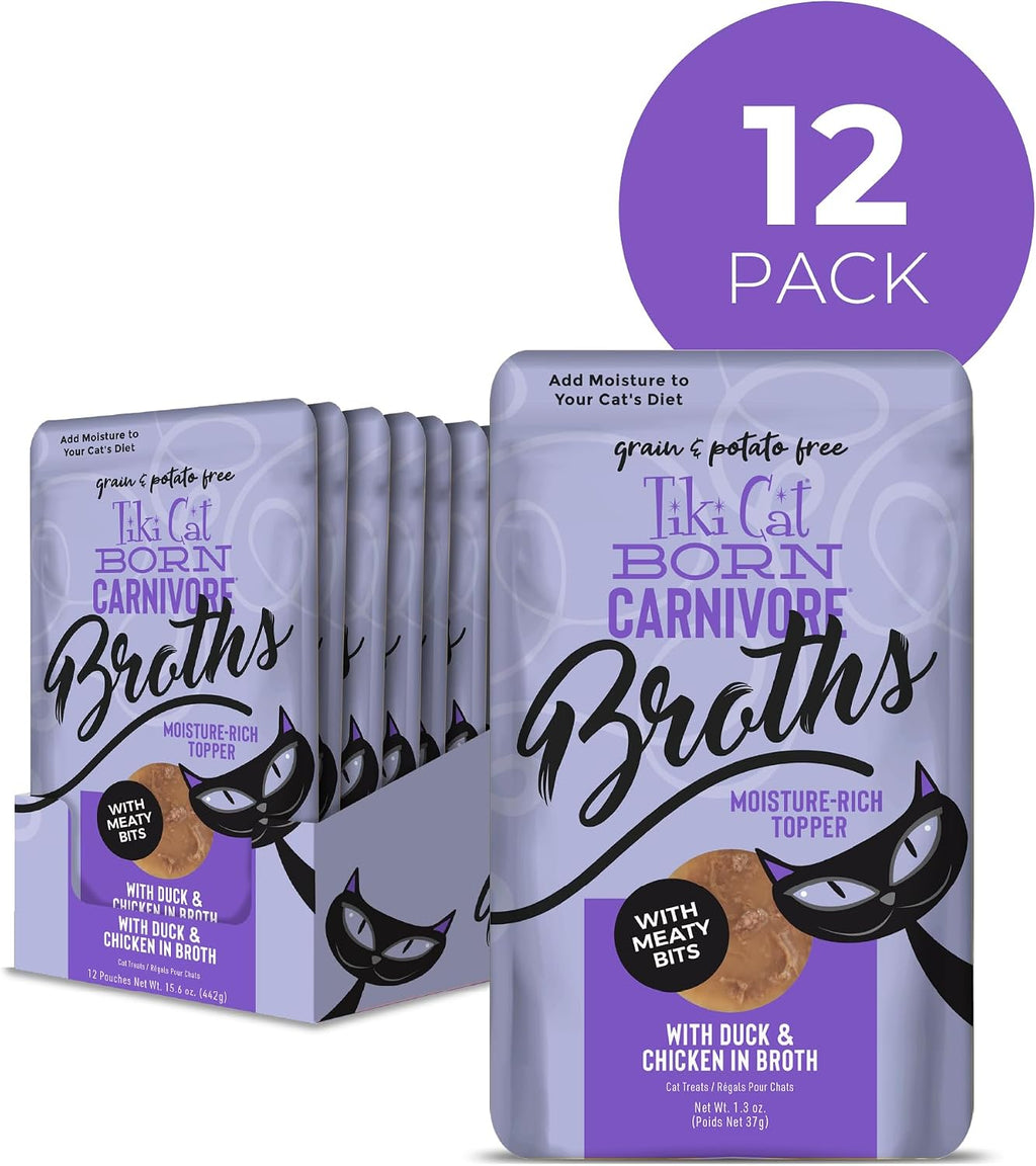Twelve pack box of Tiki Pets Born Carnivore cat hydration supplement
