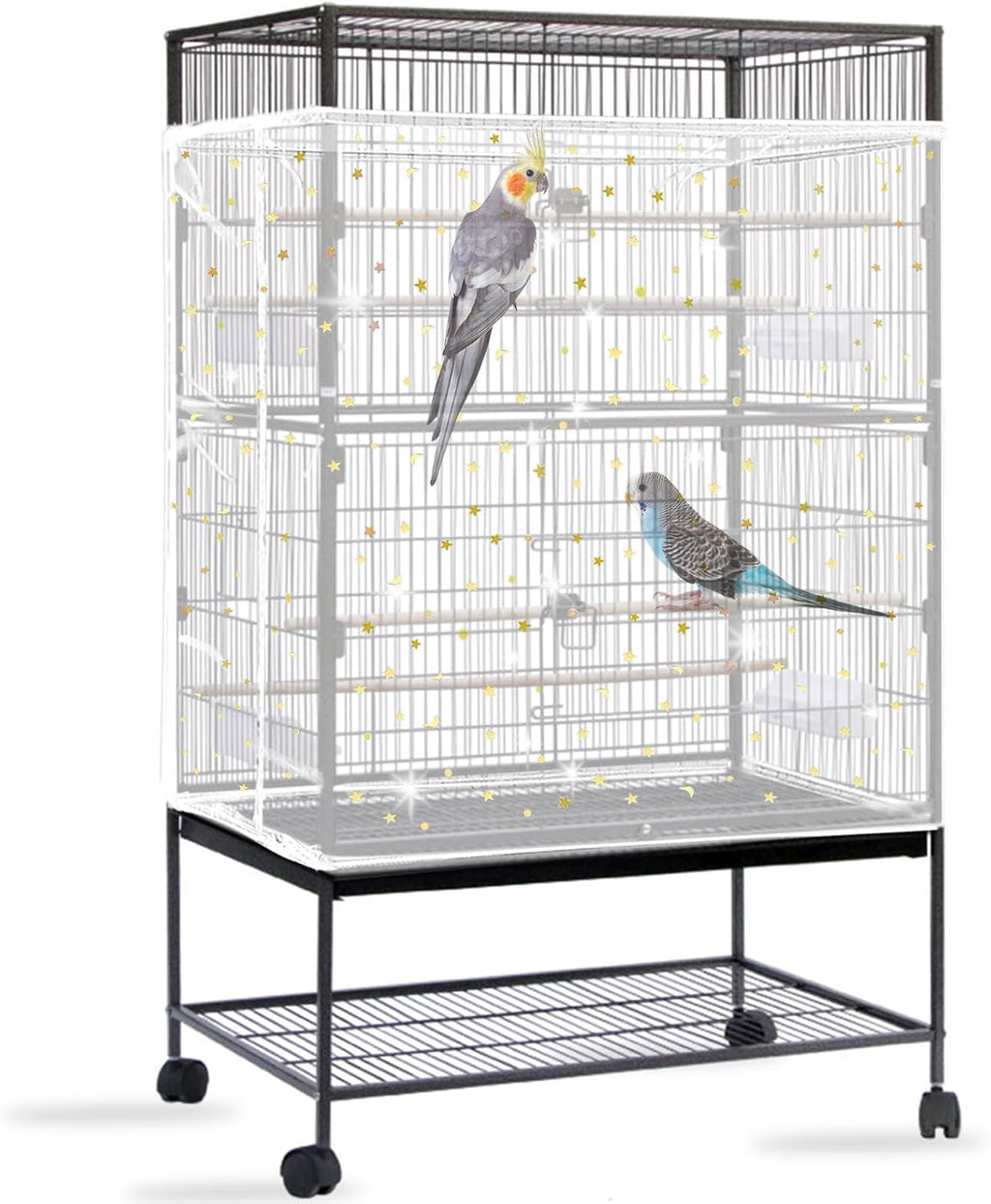 Daoeny Bird Cage Seed Catcher, Large Bird Cage Cover, Adjustable Soft Airy Nylon Mesh Net, Birdcage Cover Skirt Seed Guard for Parrot Parakeet Macaw African Round Square Cages (Black) - Image 9