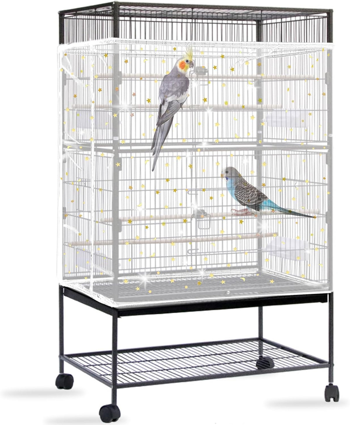 Daoeny Bird Cage Seed Catcher, Large Bird Cage Cover, Adjustable Soft Airy Nylon Mesh Net, Birdcage Cover Skirt Seed Guard for Parrot Parakeet Macaw African Round Square Cages (Black) - Image 9