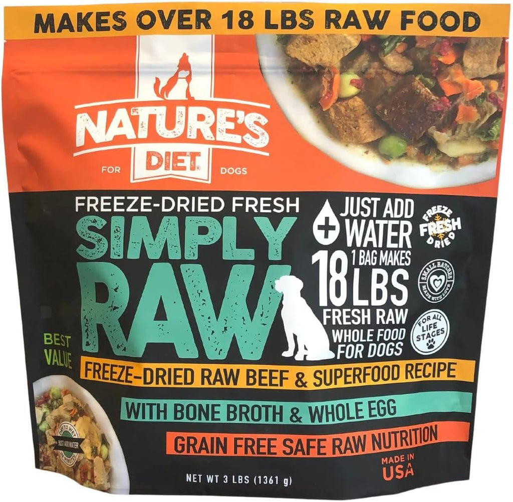 Nature's Diet Simply Raw Freeze-Dried Beef dog food bag front view