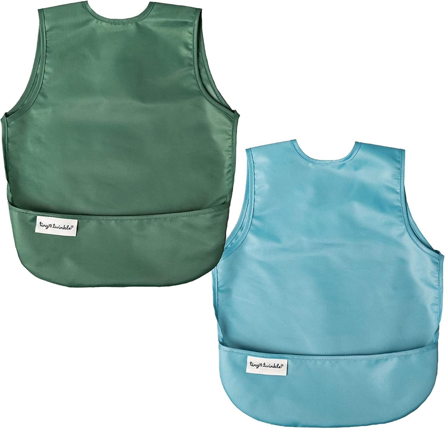 Tiny Twinkle Mess Proof Apron Baby Bibs front view of two pack in slate olive color.