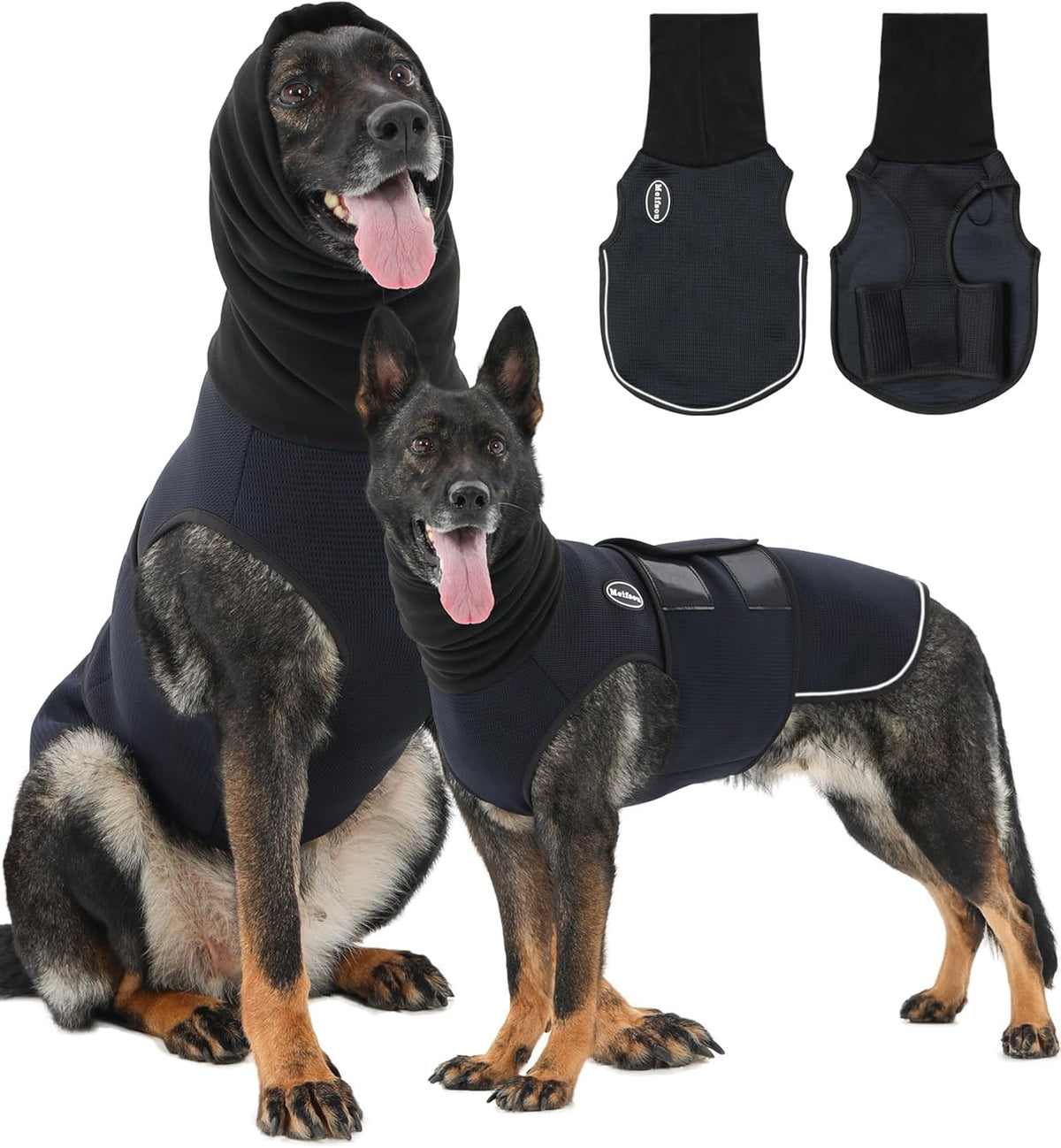 Dog relaxing comfortably while wearing Meifsou anxiety vest