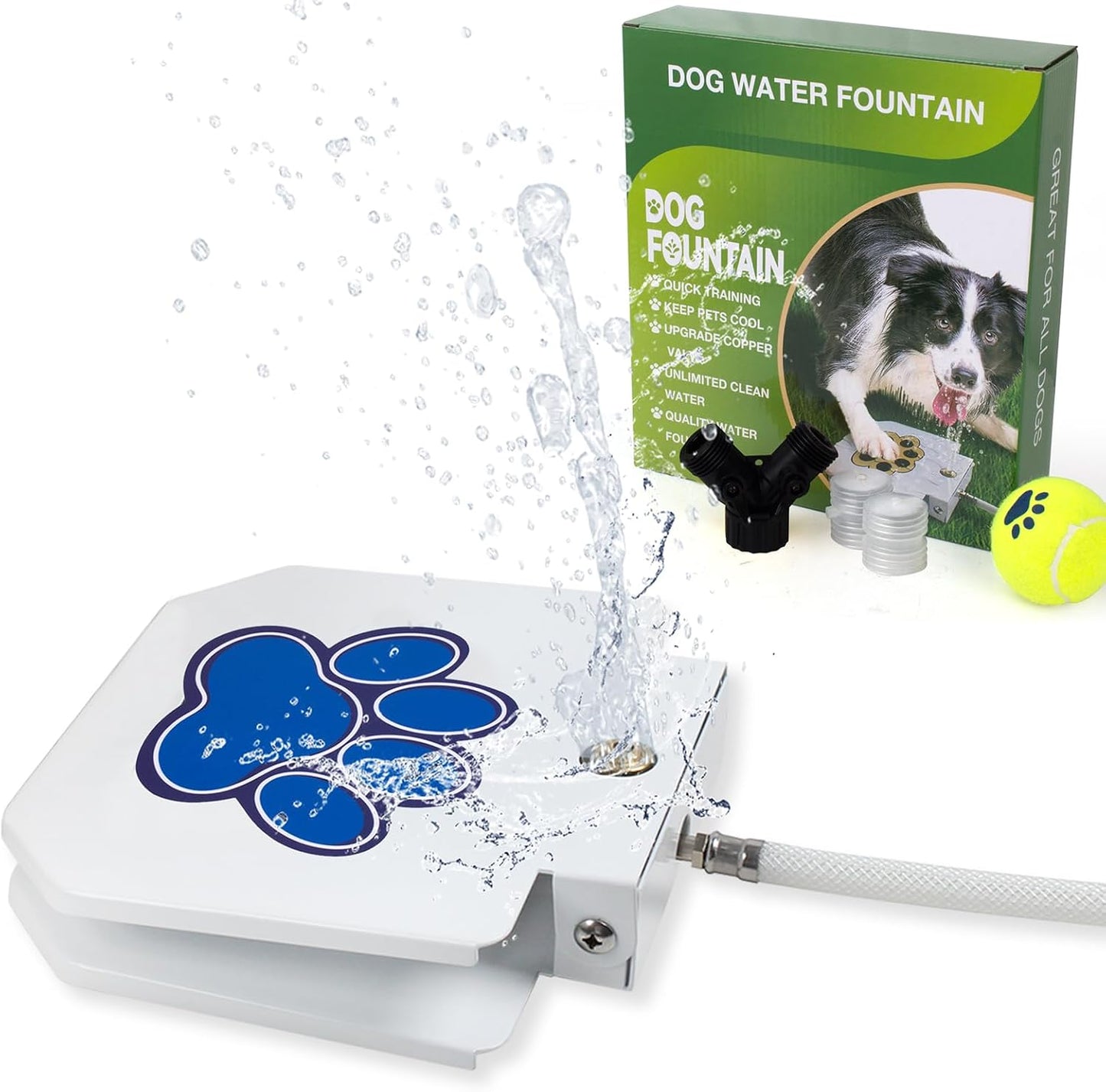 Bacoeng dog water fountain blue paw activated front view