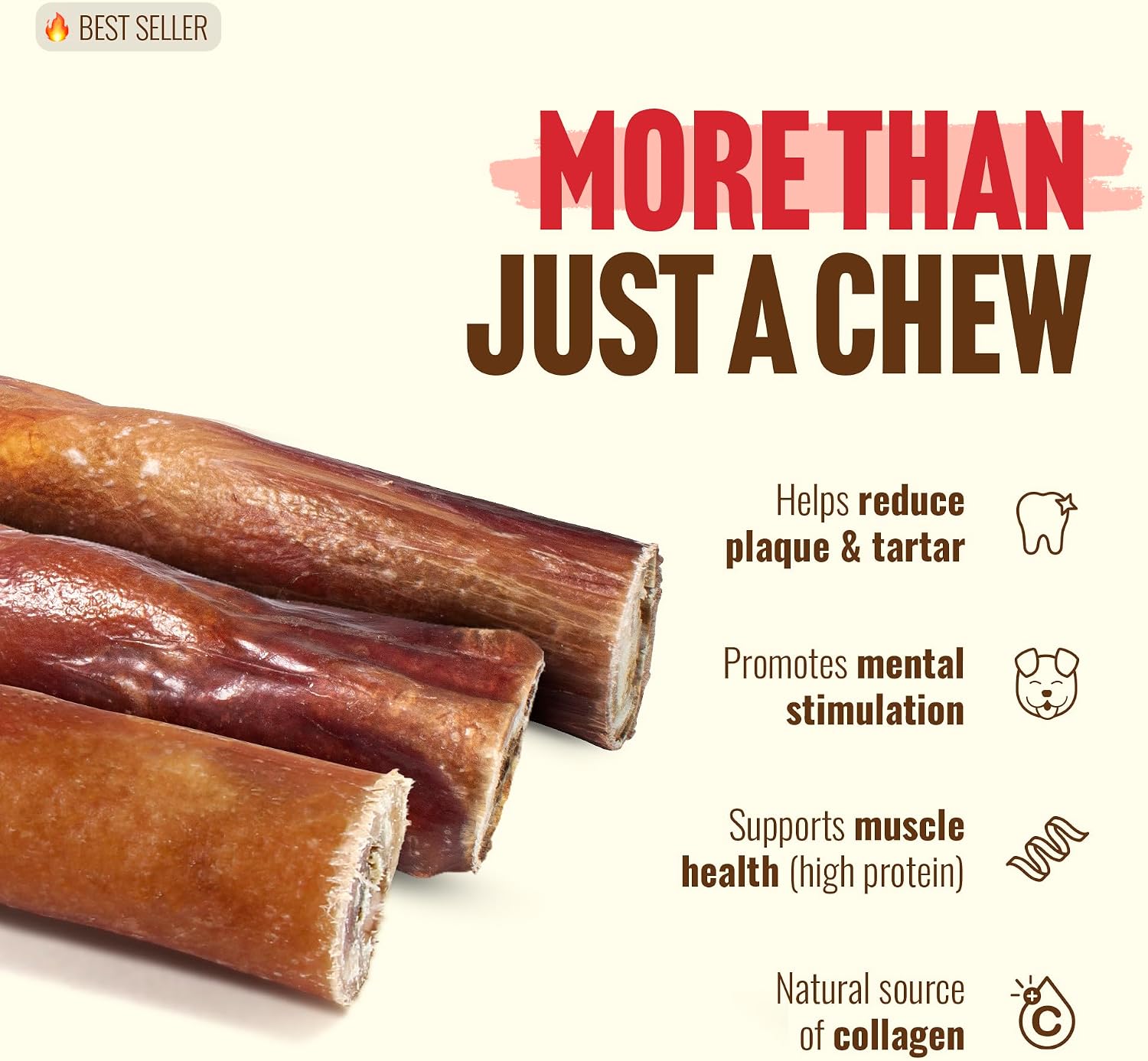 Natural Farm high protein beef stick chews for canine plaque and tartar removal