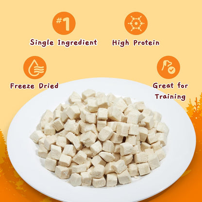 High protein grain free pet treats texture close up showing real chicken fibers