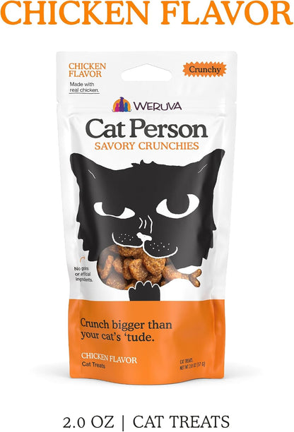 Cat Person chicken and pumpkin cat treats bag showcasing the authentic low calorie formula