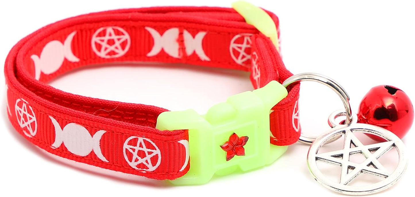 Wicca Cat Collar with Occult Charm & Bell | Witch's Familiar on Pentacle Cat Collar | Witch Kitten Collar Charms | Glow in The Dark | Safety Breakaway Collar (Small(10lbs & Less), Sapphire) - Image 11