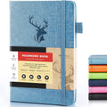 Molekaus password book front view of light blue hardcover with embossed deer design.