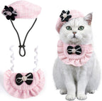 HOWWFALY 2PCS Cat Beret Hat with Small Camellia, Adjustable Satin Bowtie Bandana Scarf Set Pet Princess Costume for Halloween Christmas, Cat Dog Birthday Party Apparel (Pink Bow) - Image 11