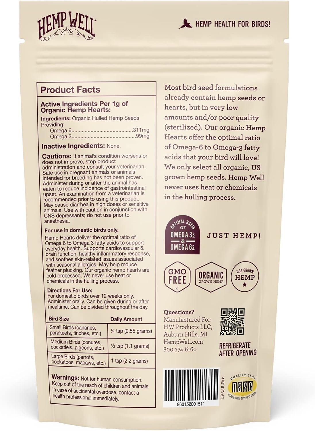 Hemp Well organic hemp hearts eight ounce pouch
