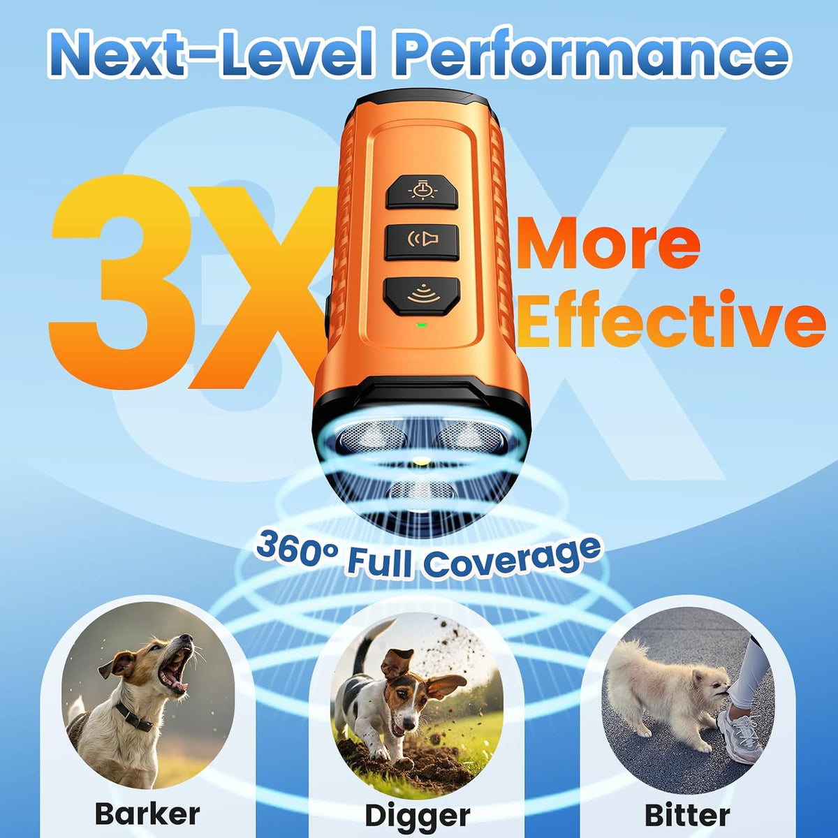 Cbersmg dog training device showing triple ultrasonic emitters