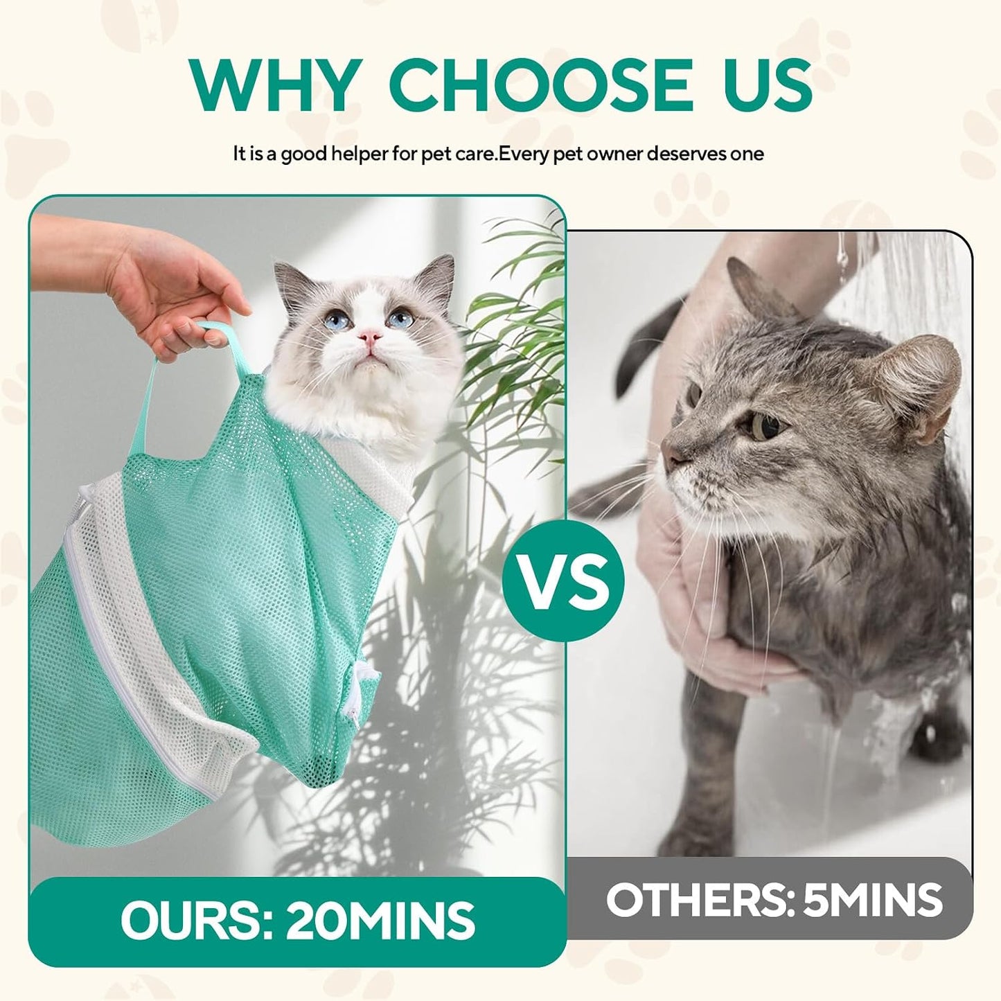 Water permeable green mesh kitten shower carrier protecting against bites