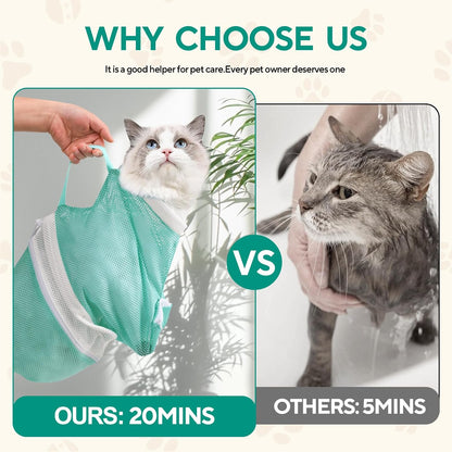 Water permeable green mesh kitten shower carrier protecting against bites
