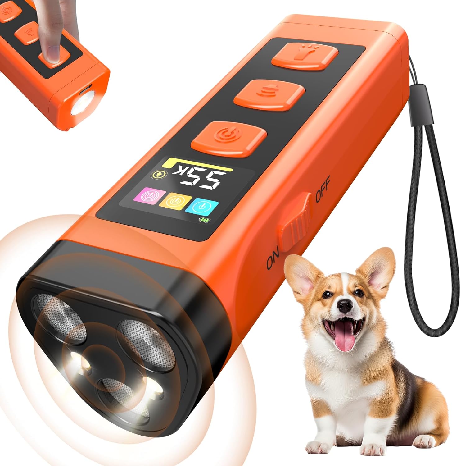 Kqmop ultrasonic dog bark deterrent device front view orange
