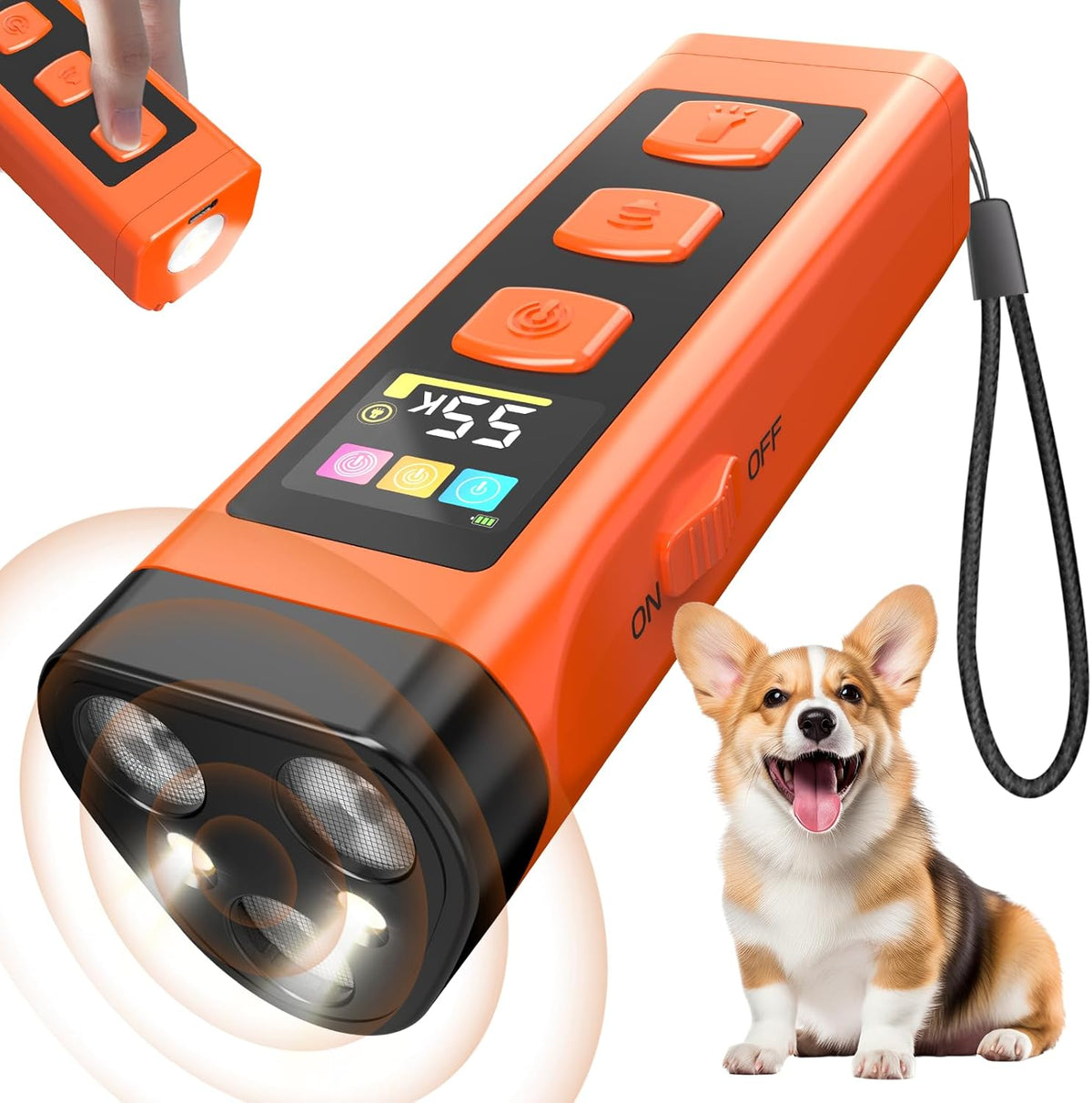 OKSJ dog bark deterrent device front view with LCD screen