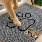 Gorilla Grip SoakStopper dog door mat front view showcasing grey chenille fabric and paw design