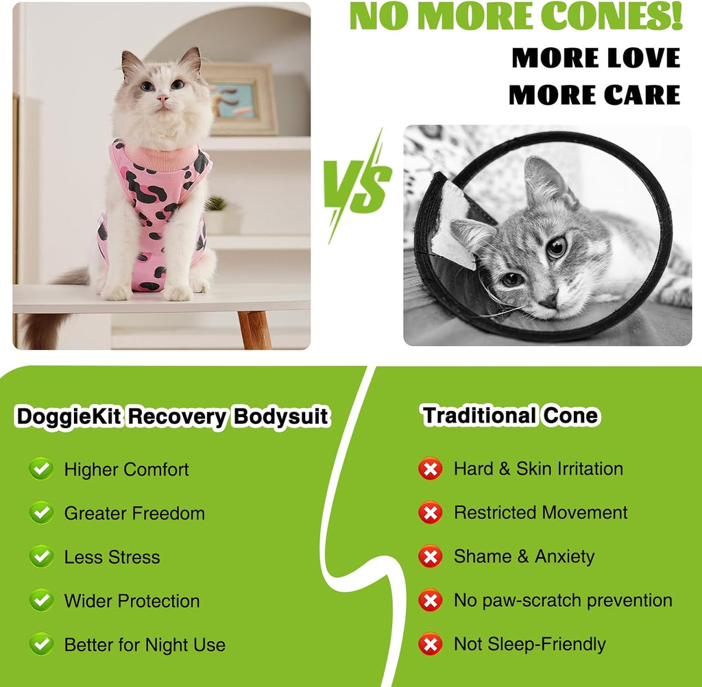Cat wearing abdominal wound protection pajama with back closure