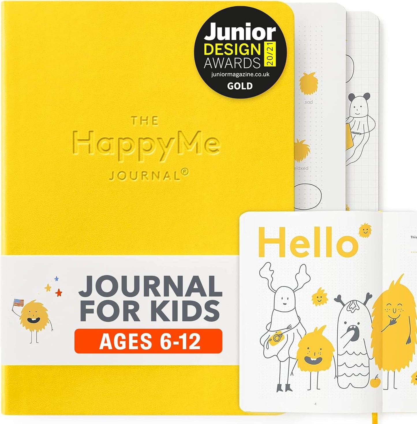 The HappyMe Journal kids gratitude notebook front view in yellow