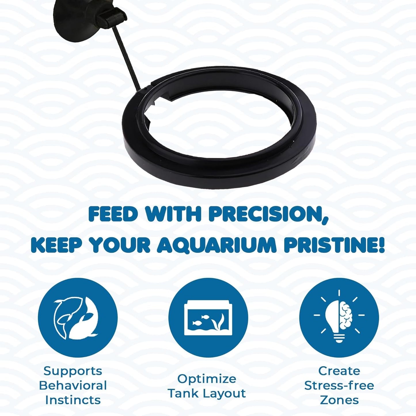 SunGrow 3 inch black plastic aquarium feeding ring attached to clean glass