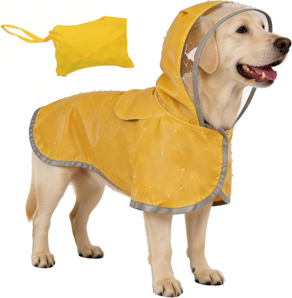 Foldable pet rain apparel shown packed into its built-in travel pocket