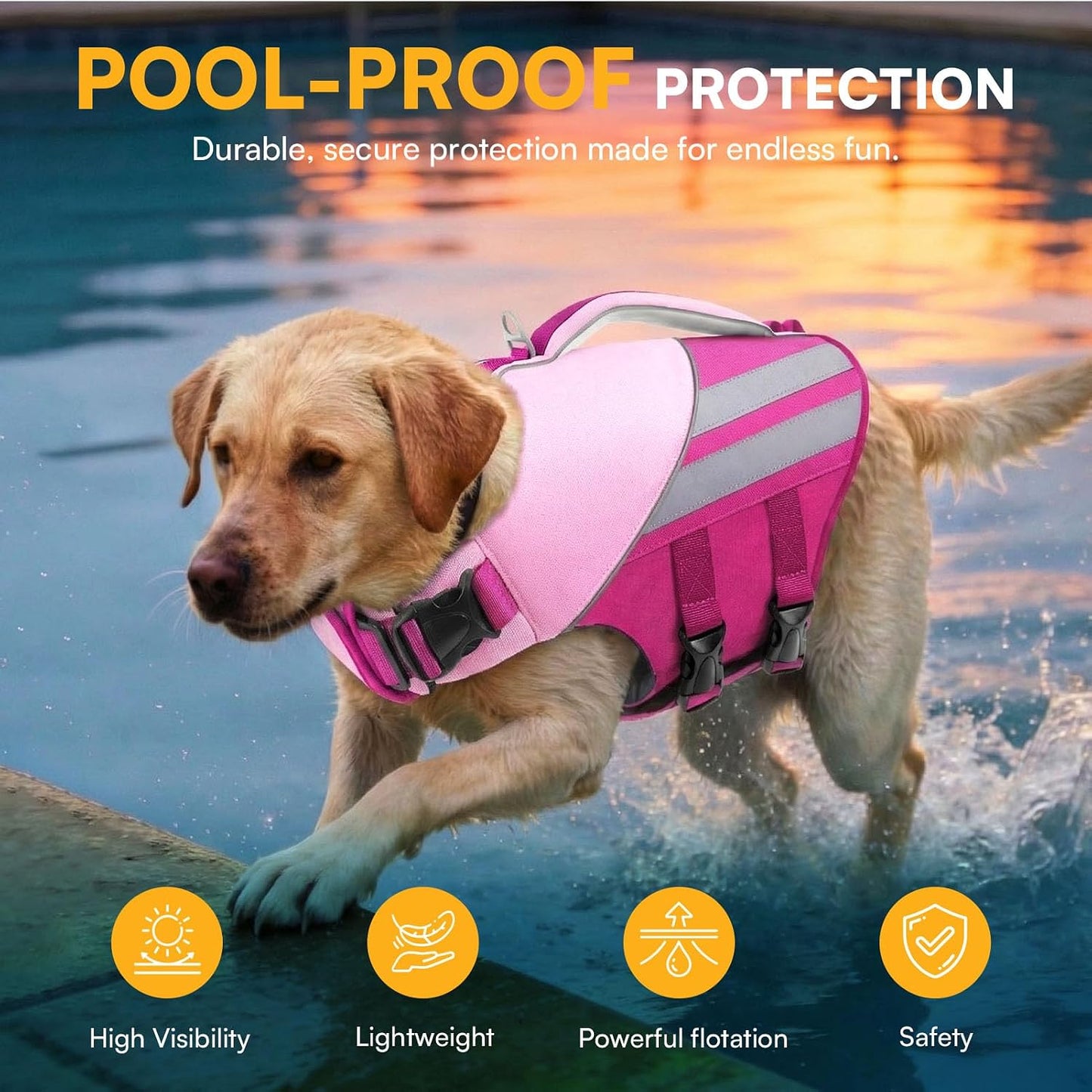 Water safety vest for large dogs close up on nylon straps
