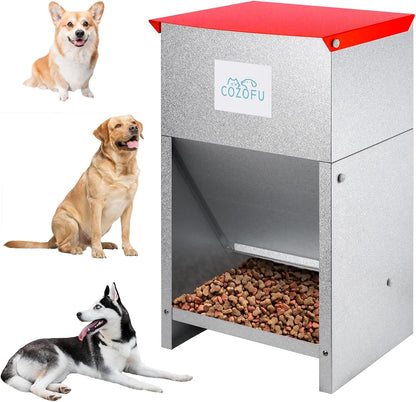 Dog Feeder - Galvanized Metal Pet Food Station for Indoor & Outdoor Use - Automatic Gravity-Fed Dispenser Suitable for Small, Medium, and Large Dog Breeds - Capacity: 25 Pounds of Dry Kibble - Image 11